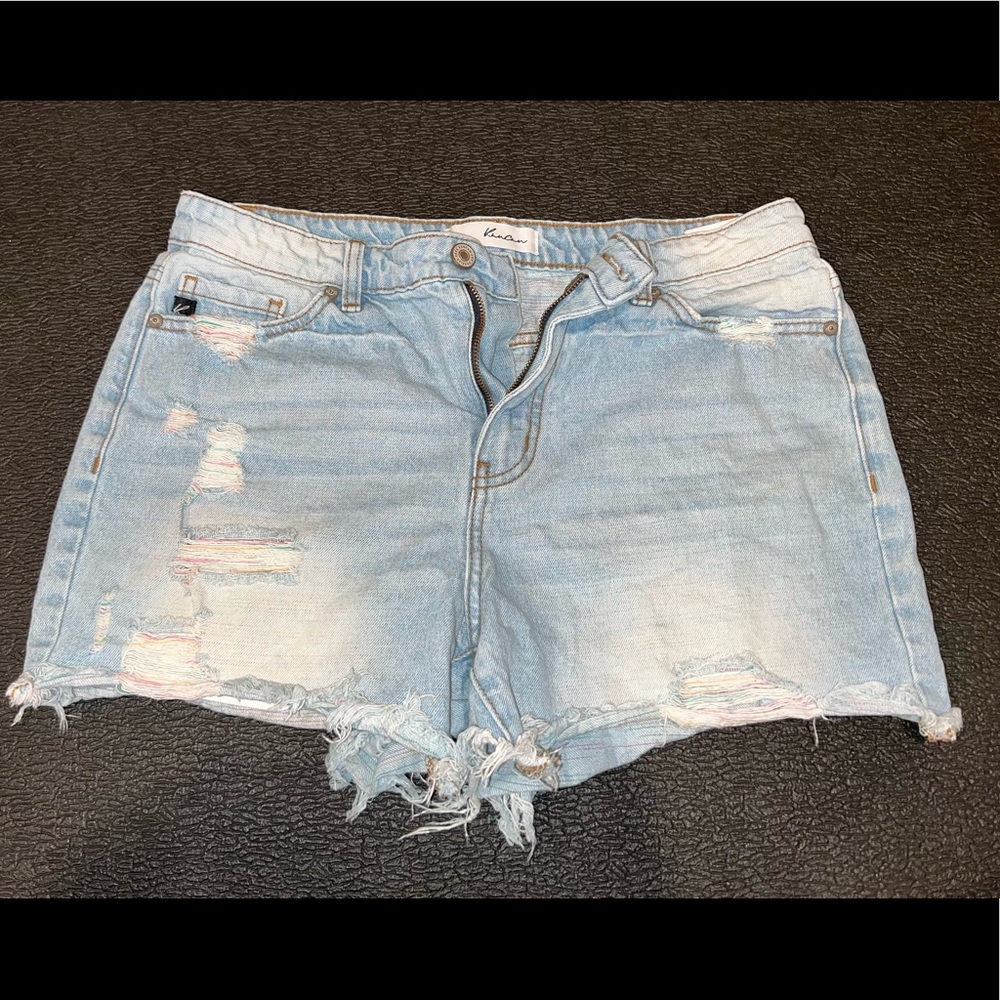 Medium Kancan shorts, waist size 26-27, light wash mid-high rise